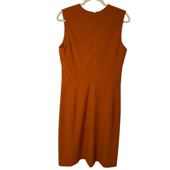 MM.LaFleur V-Neck Sheath Dress Burnt Orange Size 14 Quiet Luxury Timeless - Picture 2 of 11